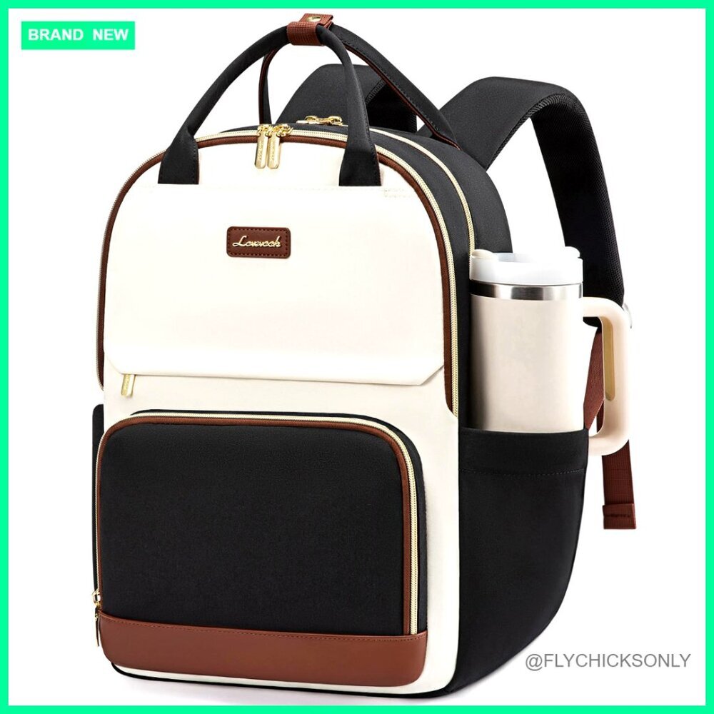 15.6 inch Laptop Backpack with Tumbler Holder, 27L Travel Work Bag for Women